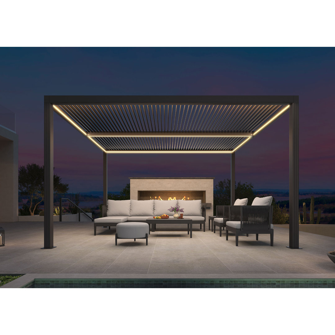 Purple Leaf Led Louvered Pergola Full Aluminum Frame And Adjustable Roof Integrated Strip Lights For Outdoor Patio Gray Hardtop Gazebo Pergola